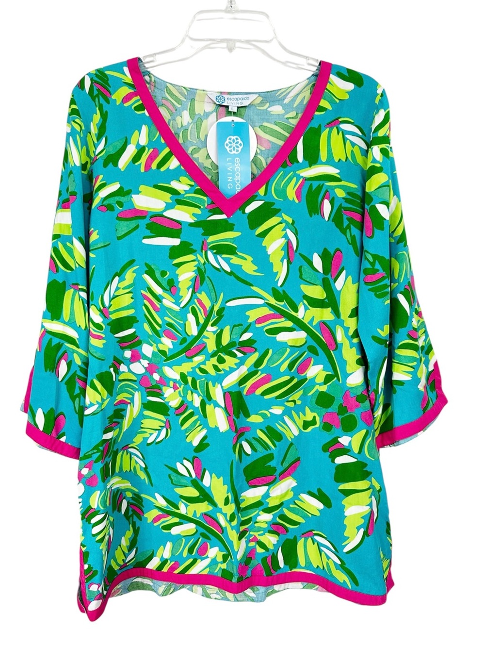 NWT Escapada Living Tunic Top Tropical Print 3/4 Sleeve Women’s Size Large